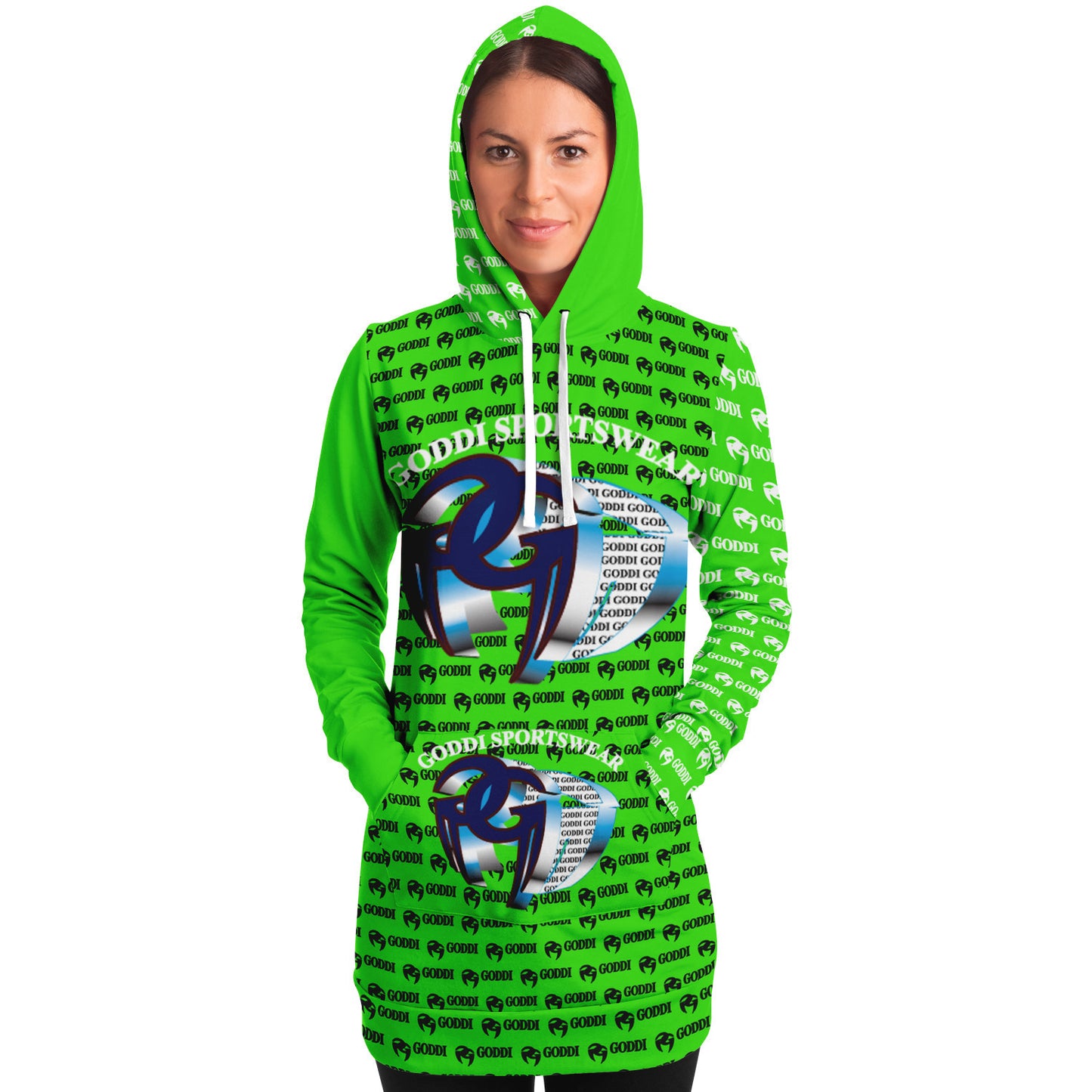 GODDI - Logo Print Lime Green Women’s Athletic GG Longline Hood -xs