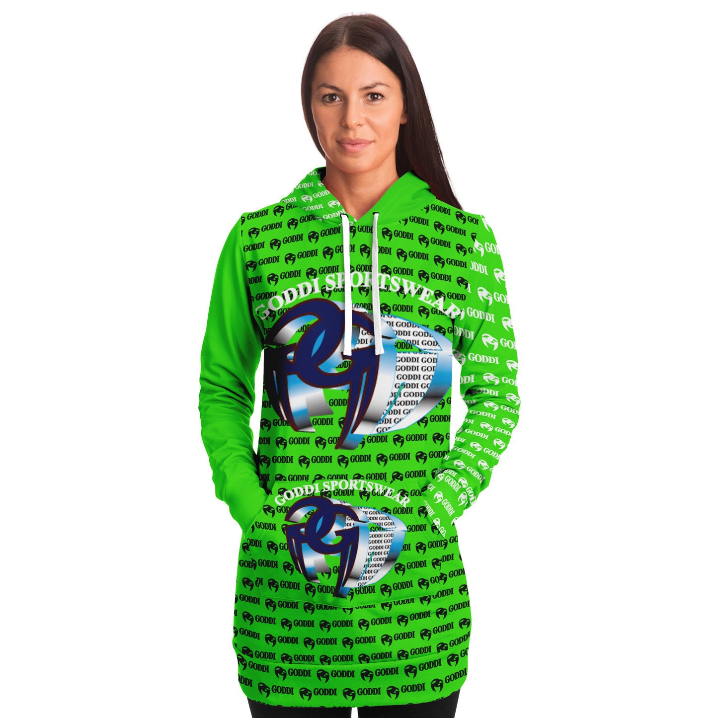 GODDI - Logo Print Lime Green Women’s Athletic GG Longline Hood -xs
