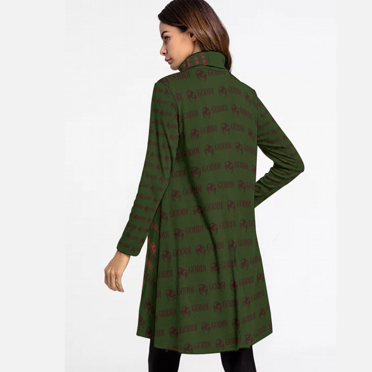 GODDI Overprint High Neck Long Sleeve Women's Short Dress