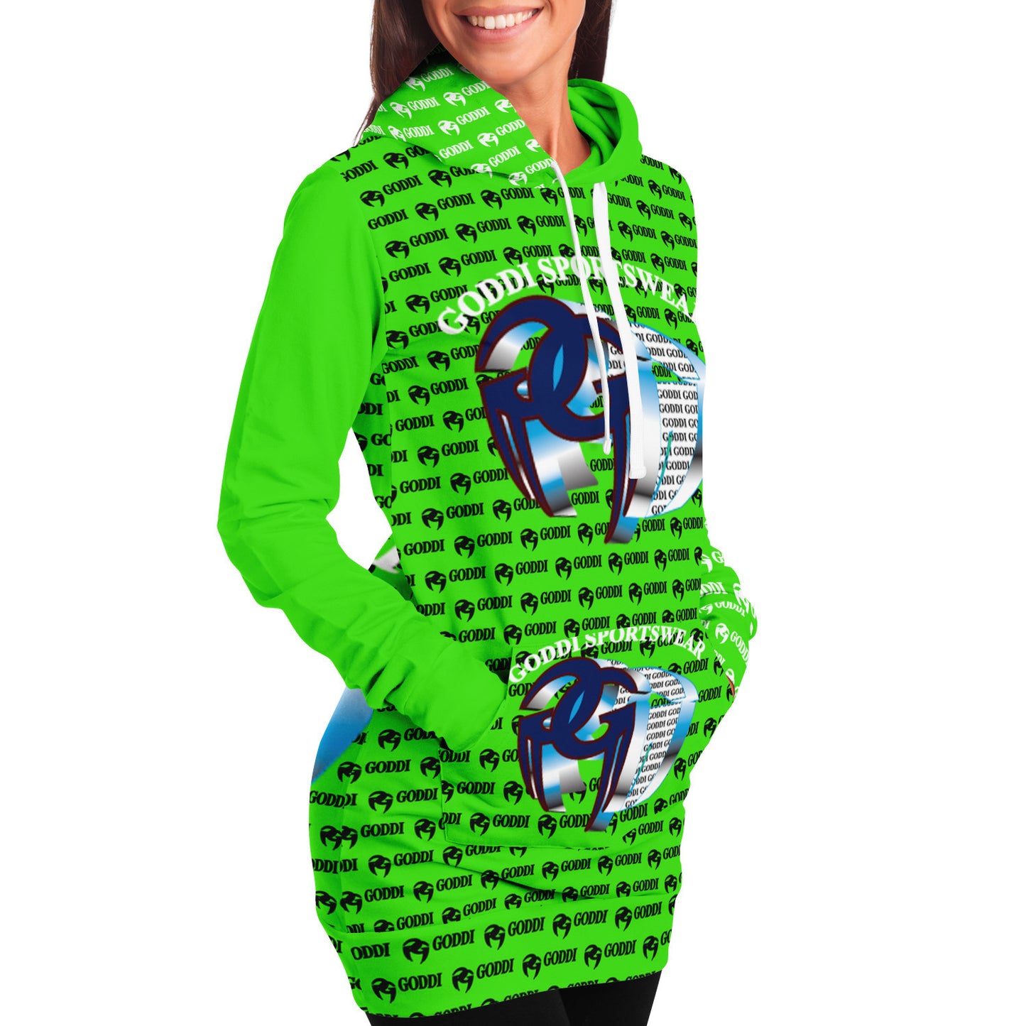 GODDI - Logo Print Lime Green Women’s Athletic GG Longline Hood -xs