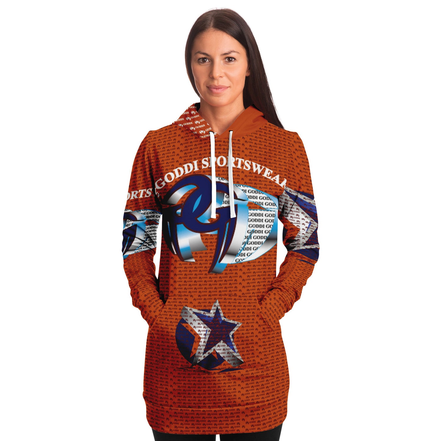 The GODDI GG athletic long line hoodie draws inspiration from Vincent van Gogh's iconic 1889 "Starry Night" painting, xs