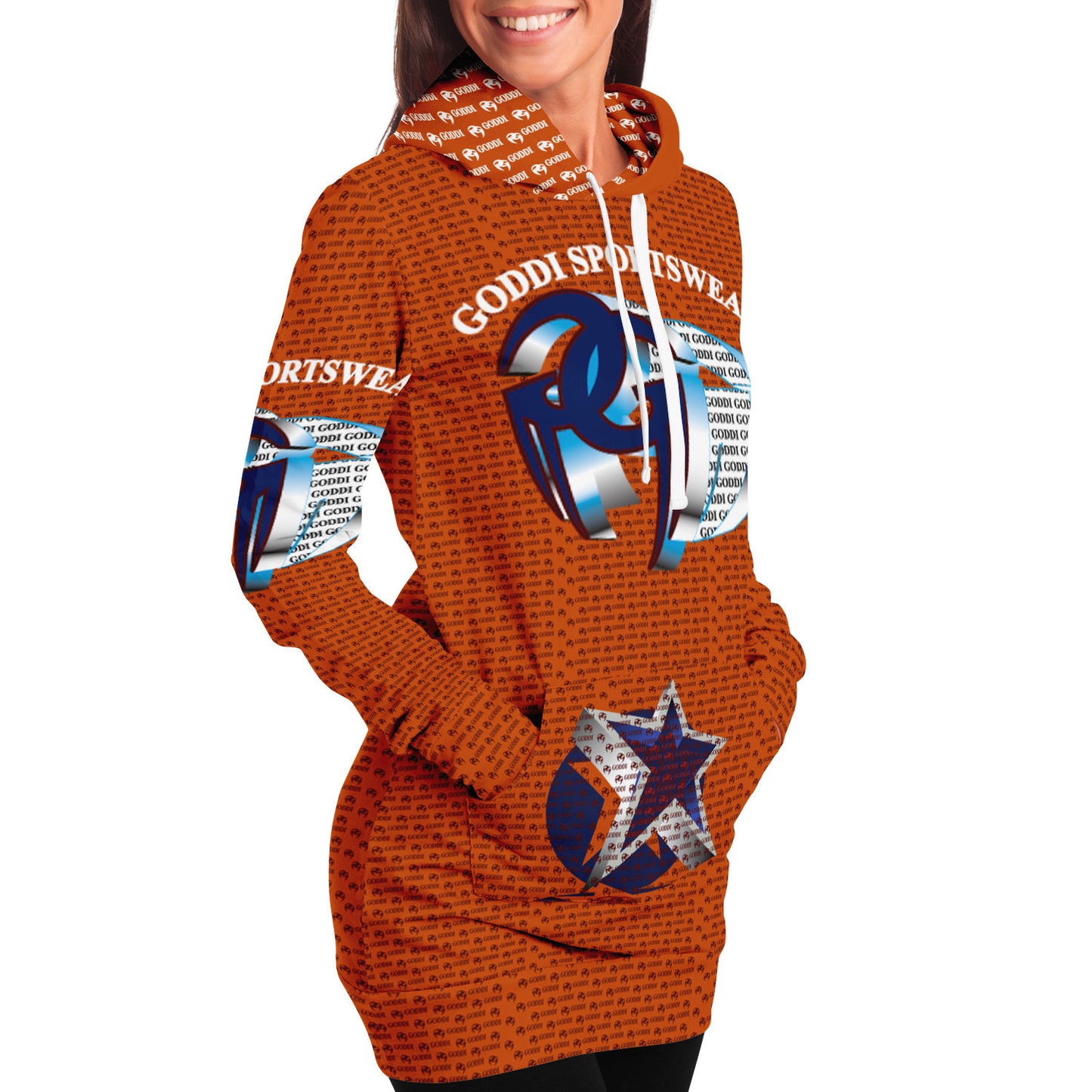 The GODDI GG athletic long line hoodie draws inspiration from Vincent van Gogh's iconic 1889 "Starry Night" painting, xs
