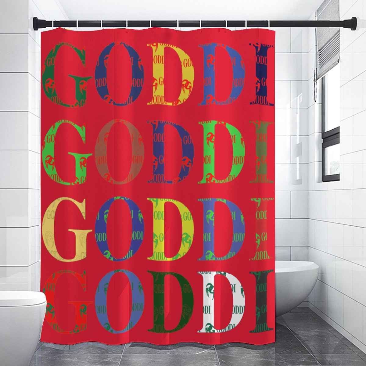 GODDI Luxury Texts & Double G Logo With Fangs Waterproof Shower Curtain