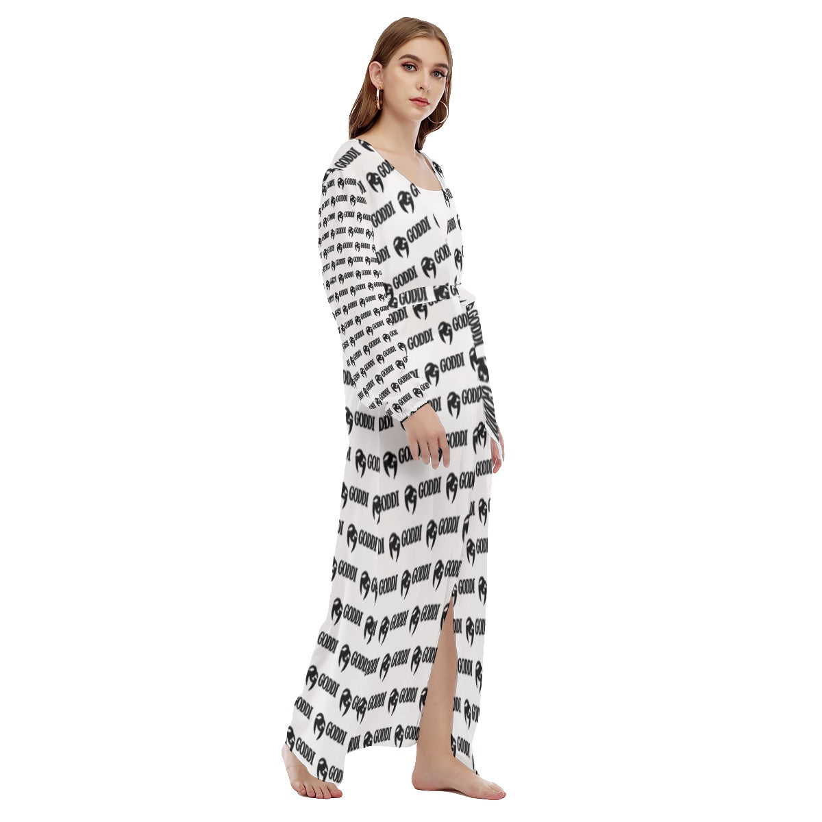 Goddi-GG All-Over Print Women's Beach Long Robe, Size s