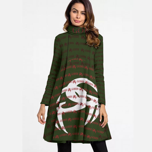 GODDI Overprint High Neck Long Sleeve Women's Short Dress