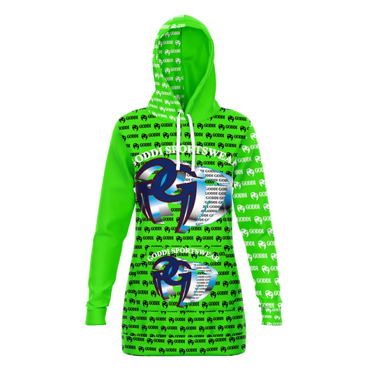 GODDI - Logo Print Lime Green Women’s Athletic GG Longline Hood -xs